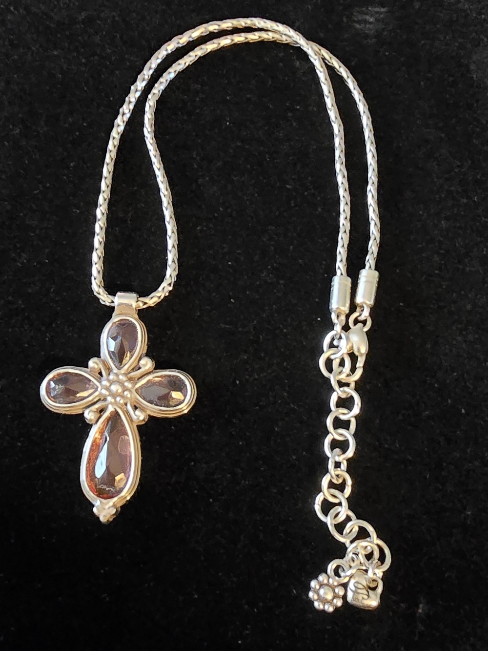 Retired Brighton "La Vie" Faceted Pink Crystal Cross Pendant Necklace.